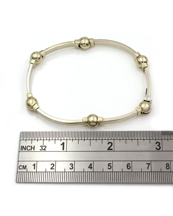 Rectangular Link and Ball Bracelet in Gold